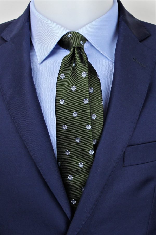 Cravatta seta verde pois celesti