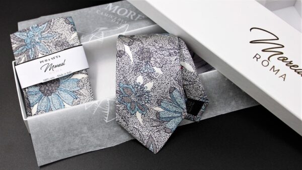 Cravatta seta fantasia floreale grigia
