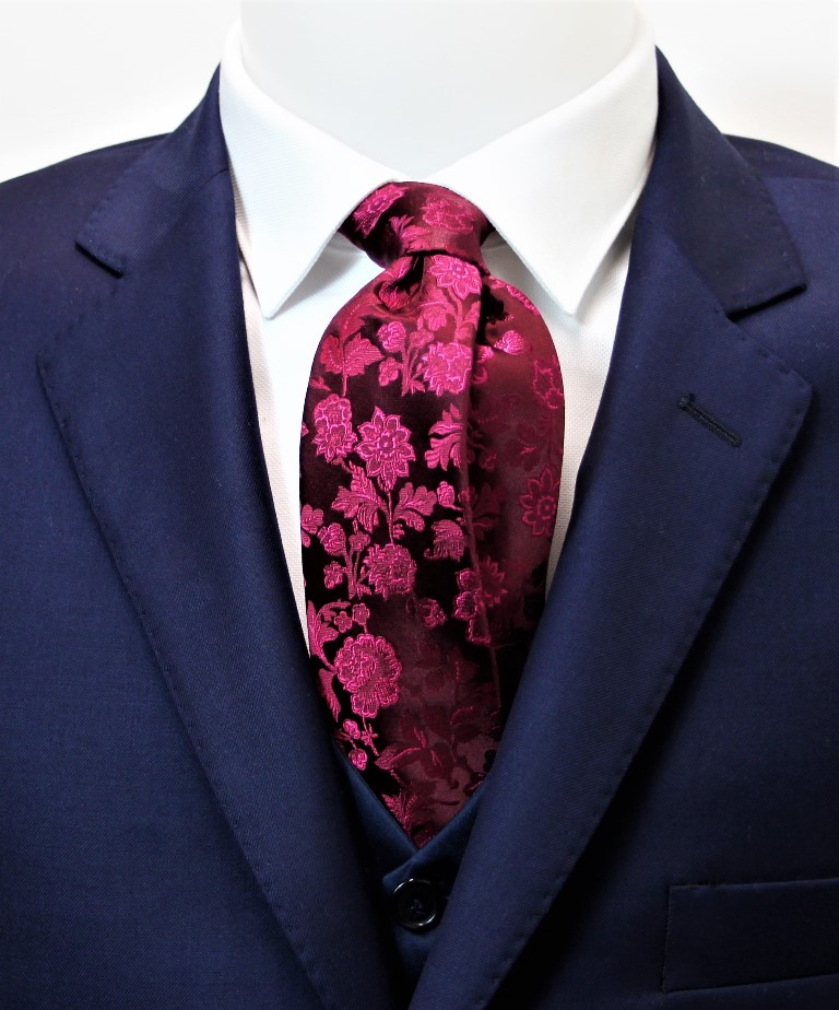 Cravatta seta fantasia floreale prugna