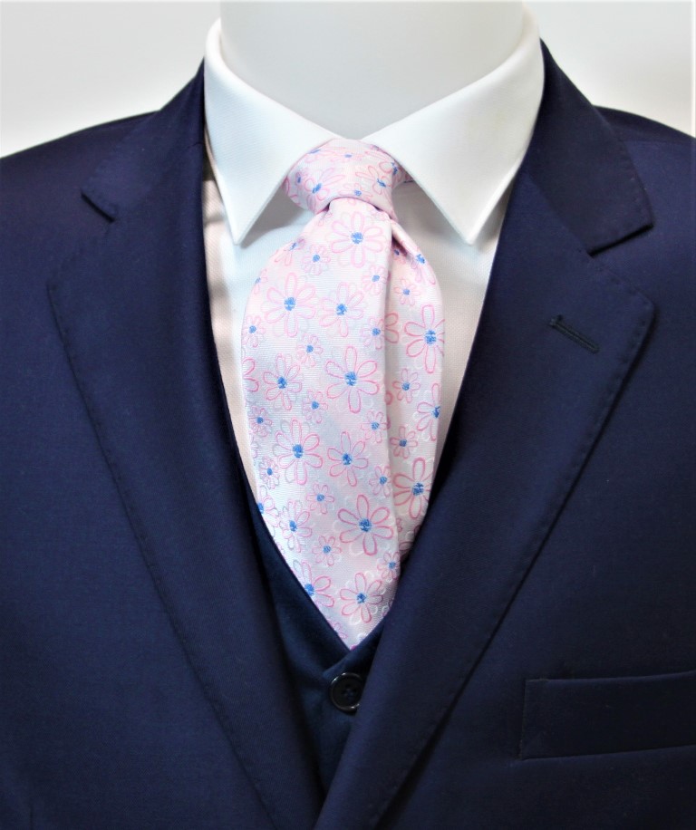 Cravatta seta rosa con margherite