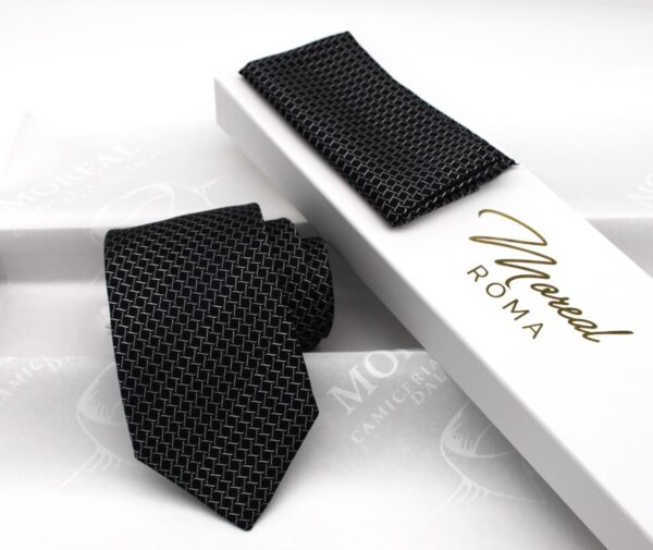 Cravatta seta nera fantasia geometrica
