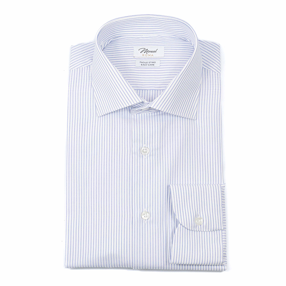Camicia Bianco spinato riga Celeste