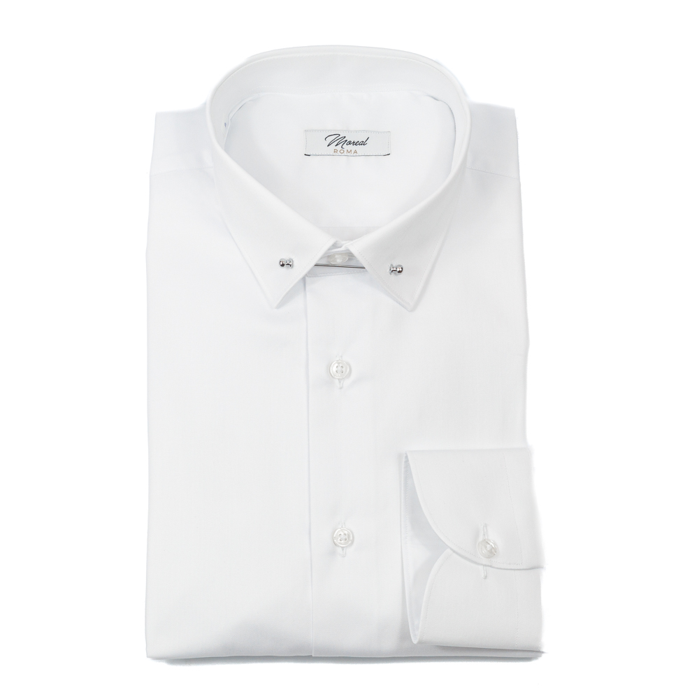 Camicia Twill raso bianco collo Zeus con spilla