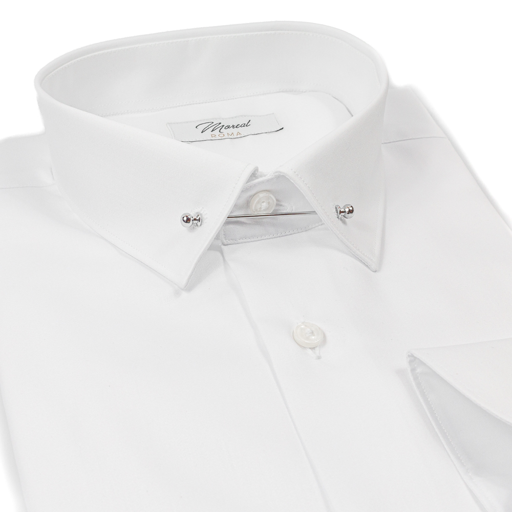 Camicia Twill raso bianco | collo Zeus con spilla e polso sdoppio - immagine 2