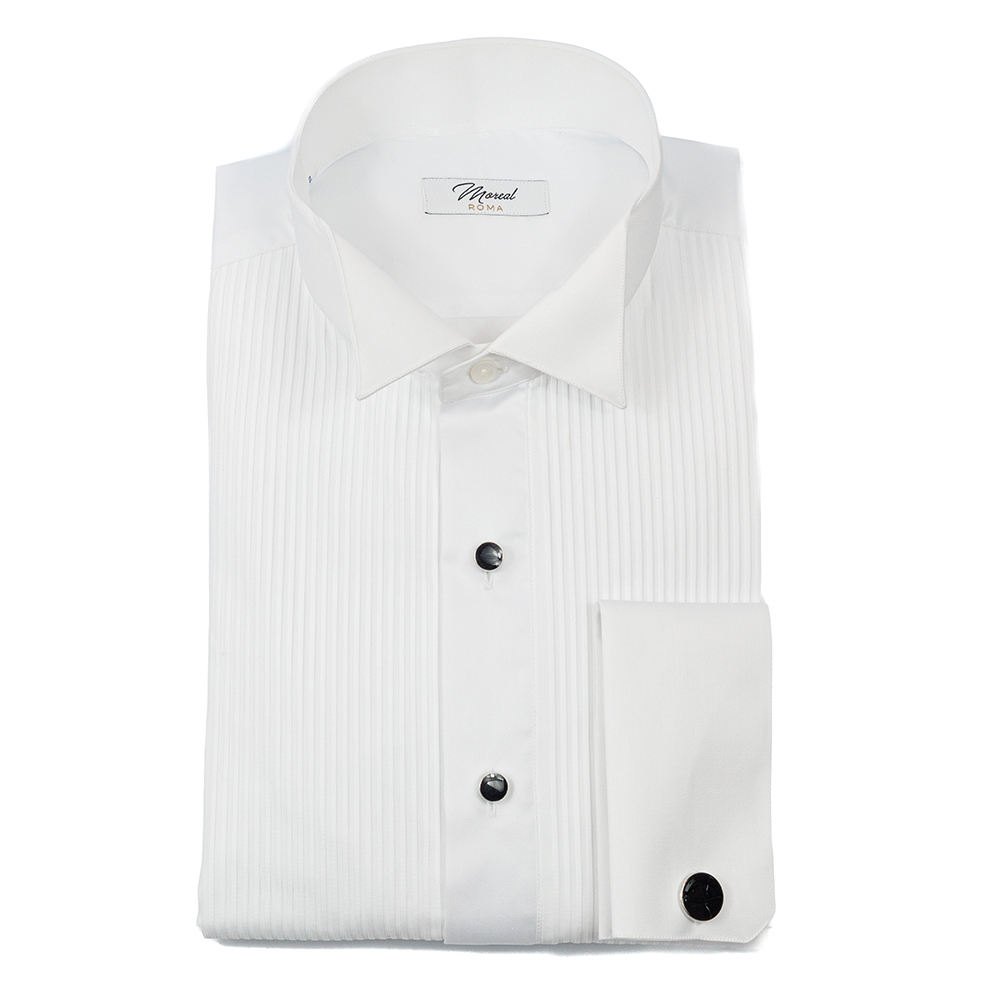 Camicia Twill raso smoking plissè bianco Gemelli neri