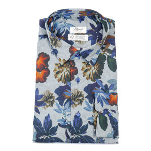 Camicia Twill grigio fiori blu-marroni