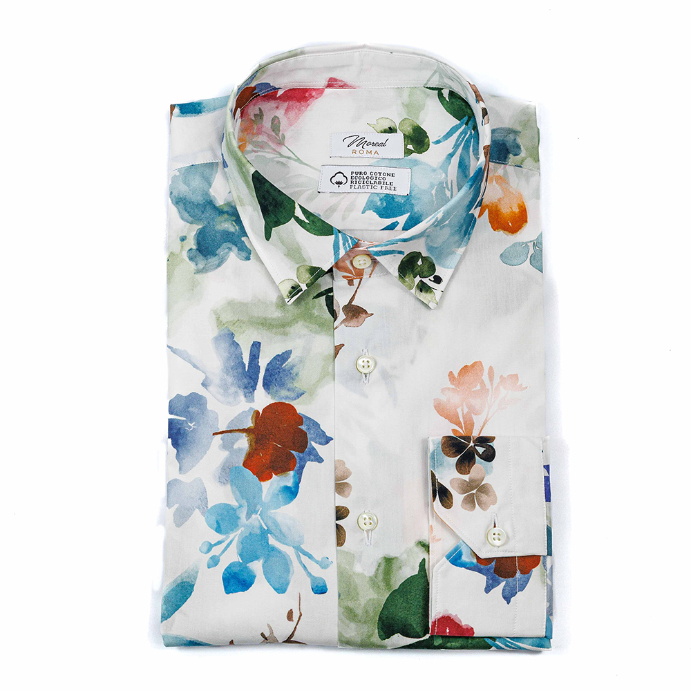 Popeline Bianco fantasia floreale multicolor