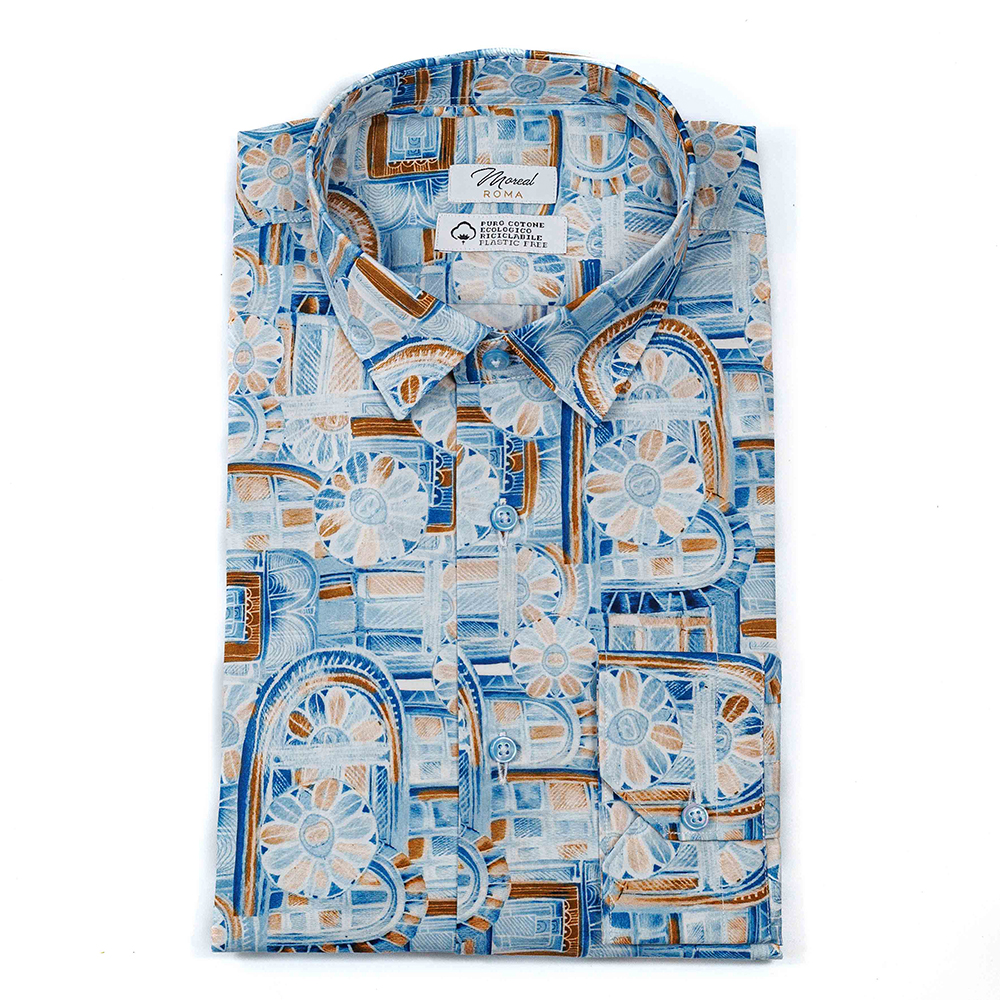 Popeline fantasia moschee celeste e marrone