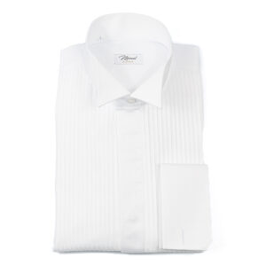 Camicia Twill raso bianco collo Smoking plissè