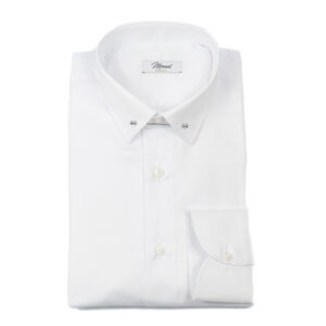Camicia Twill raso bianco collo Zeus con spilla