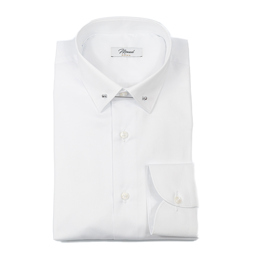 Camicia Twill raso bianco collo Zeus con spilla