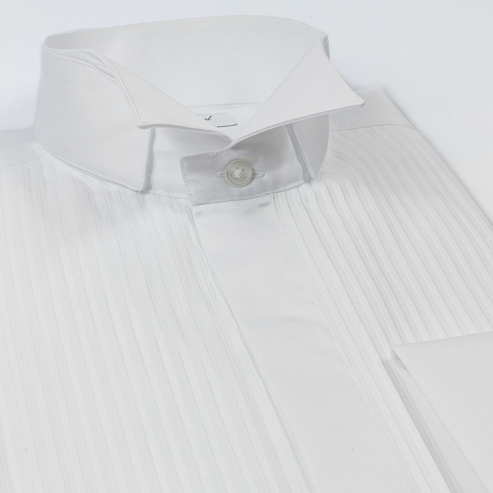 Camicia Twill raso bianco collo Smoking plissè - immagine 2