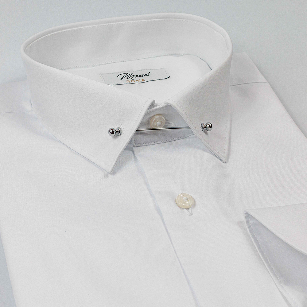 Camicia Twill raso bianco collo Zeus con spilla - immagine 2