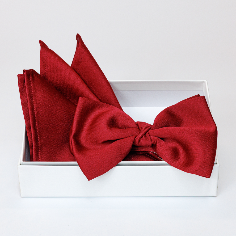 Papillon rosso scuro in viscosa con pochette