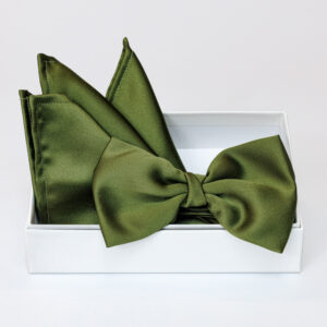 Papillon verde militare in viscosa con pochette