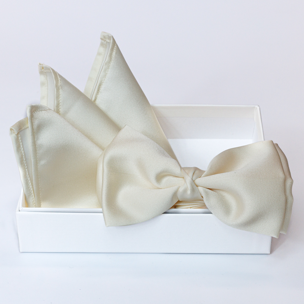 Papillon avorio in viscosa con pochette