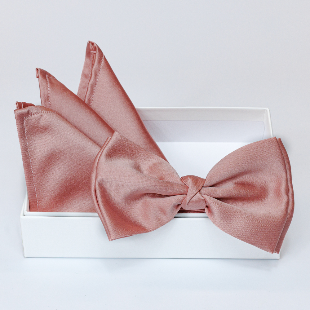 Papillon rosa antico in viscosa con pochette