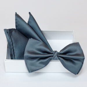 Papillon grigio medio in viscosa con pochette