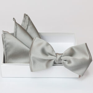 Papillon grigio perla in viscosa con pochette