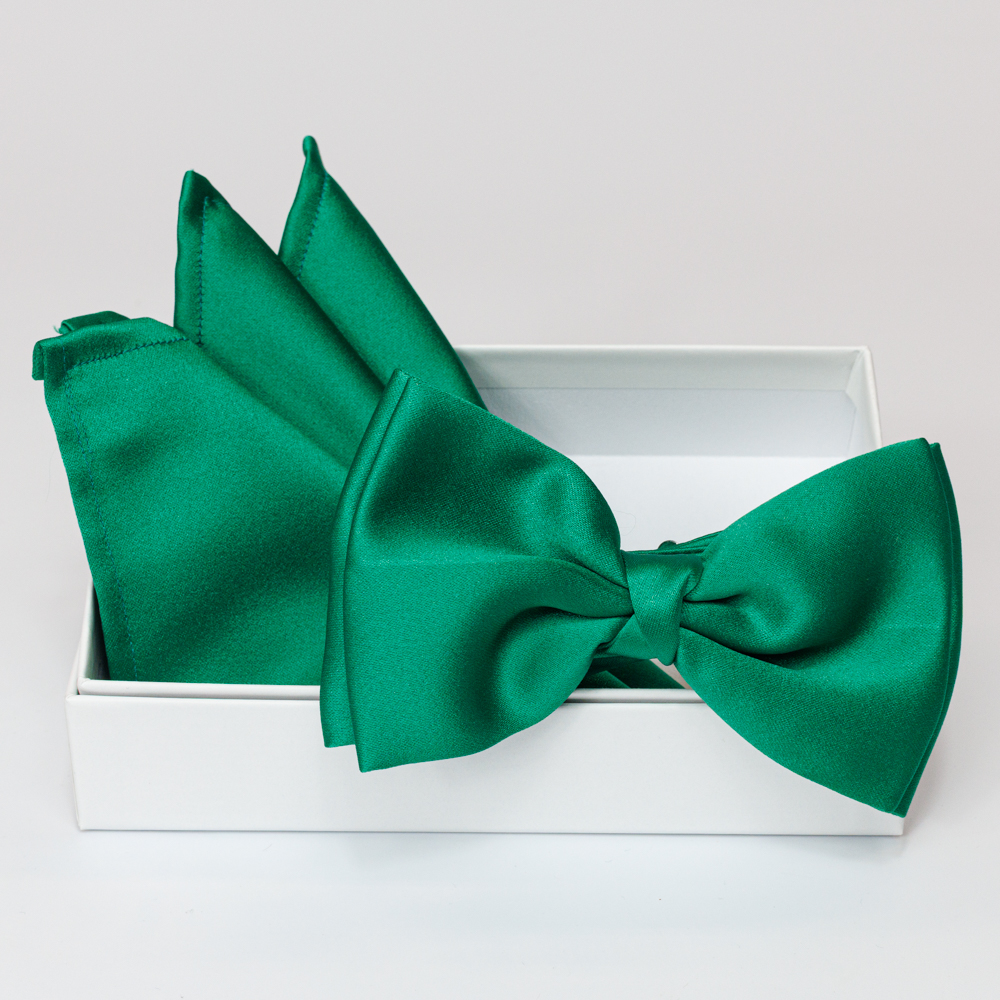 Papillon verde acceso in viscosa con pochette