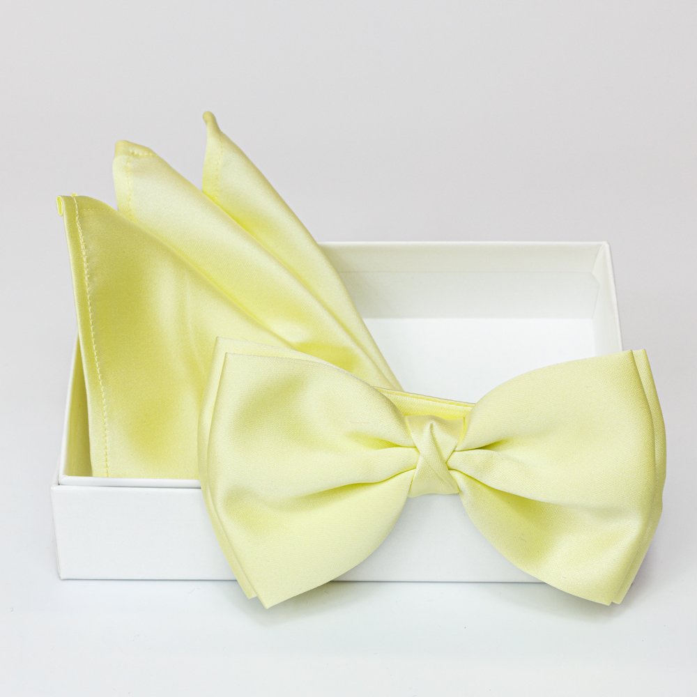 Papillon giallo chiaro in viscosa con pochette