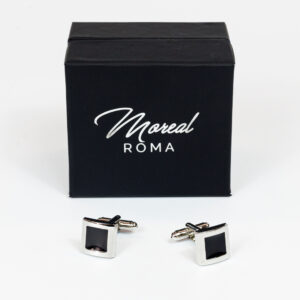 Gemelli acciaio e smalto quadrato nero