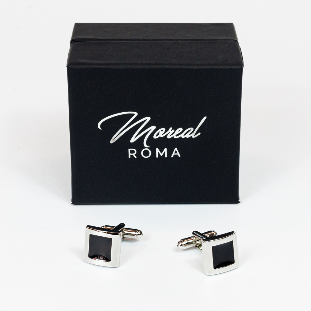 Gemelli acciaio e smalto quadrato nero