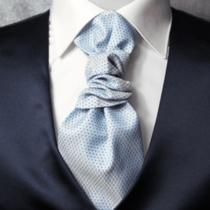 Plastron viscosa puntinato azzurro-blu fondo bianco