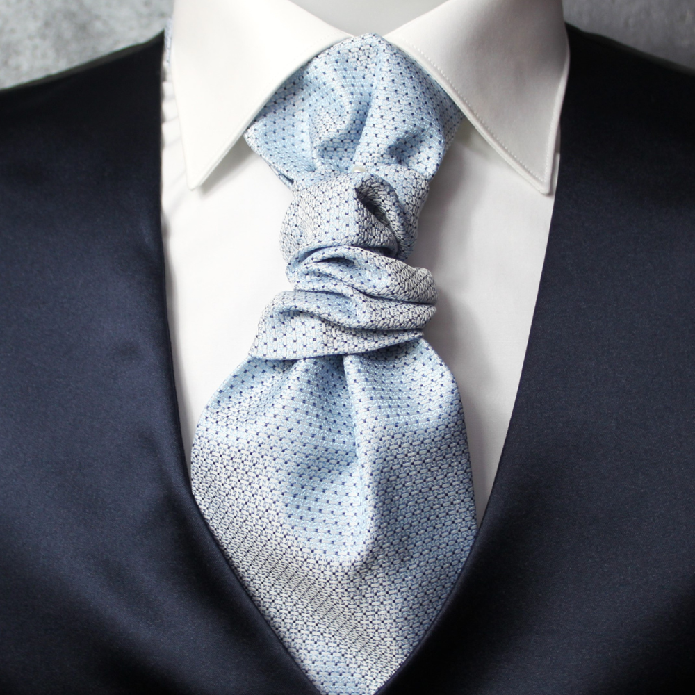 Plastron viscosa puntinato azzurro-blu fondo bianco