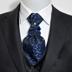 Plastron viscosa nero brillantinato fantasia rami blu elettrico