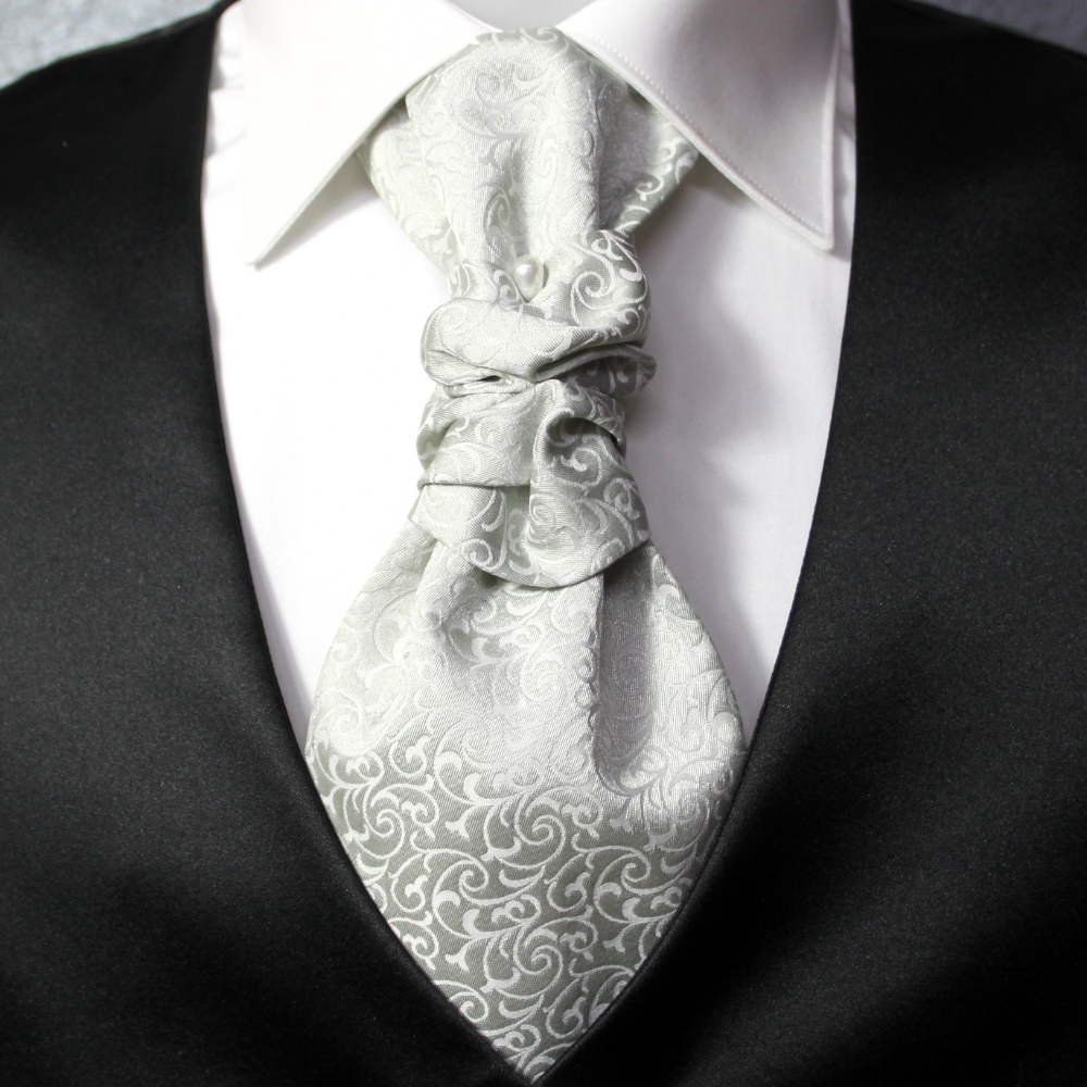 Plastron viscosa rami bianchi fondo grigio perla