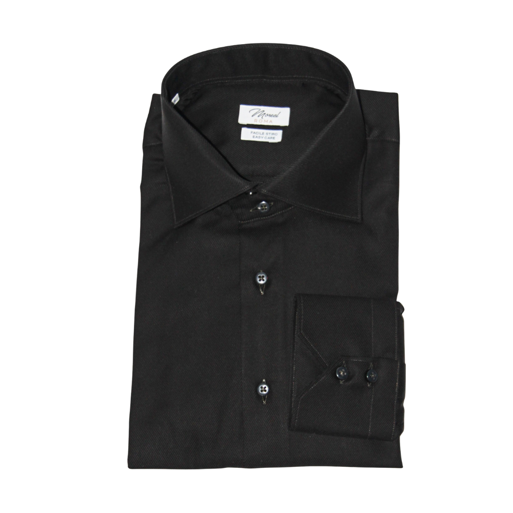 Camicia Twill Nero 100% Cotone – Facile stiro – Doppio ritorto – Collo York – Polso hobby
