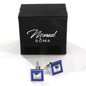 Gemelli acciaio e smalto cornice azzurra