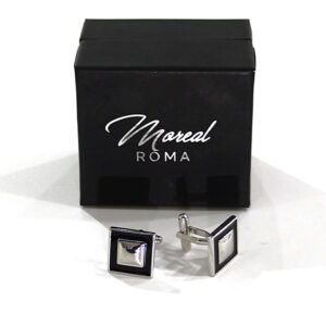 Gemelli acciaio e smalto cornice nera