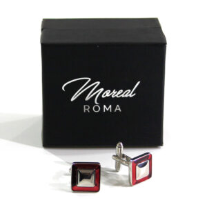 Gemelli acciaio e smalto cornice bordeaux