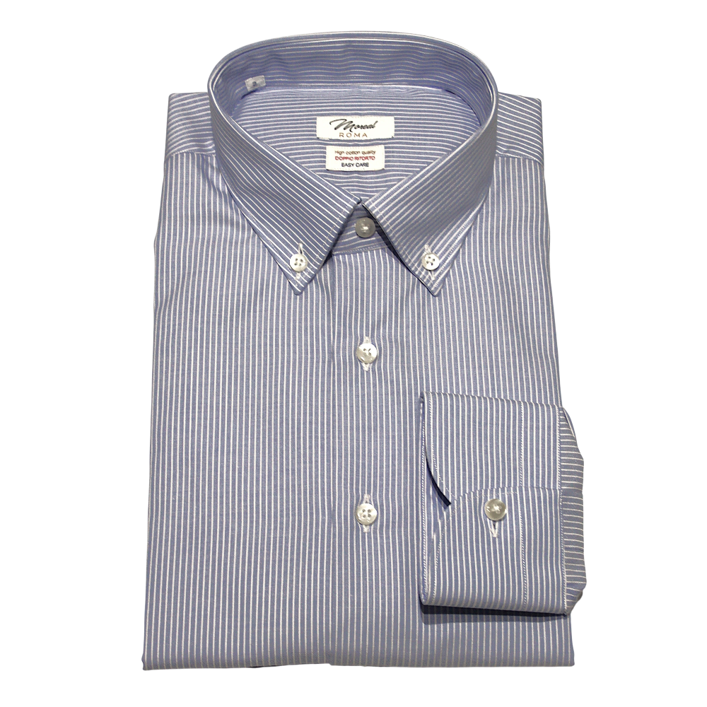 1409L FIL A FIL CELESTE RIGHINA BIANCA - 100% COTONE - DOPPIO RITORTO - FACILE STIRO - 79,00 € - COLLO SIR B.D. - POLSO CLASSICO - MOREAL ROMA (1)-Photoroom