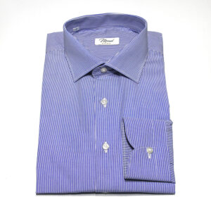 2384J BACCHETTA STRETTA AZZURRA - DOPPIO RITORTO - 100% COTONE - COLLO PARIGI - POLSO CLASSICO- 79,00_ (1)