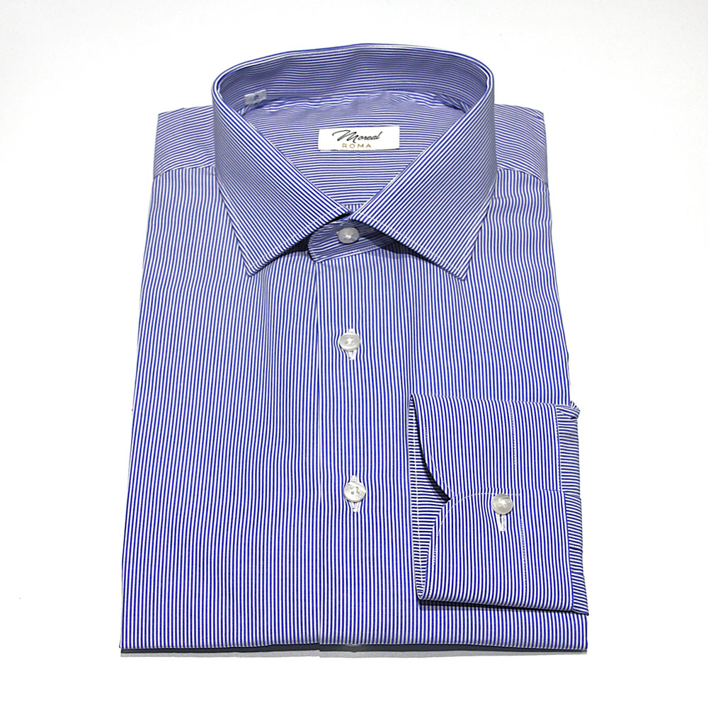 2384J BACCHETTA STRETTA AZZURRA - DOPPIO RITORTO - 100% COTONE - COLLO PARIGI - POLSO CLASSICO- 79,00_ (1)