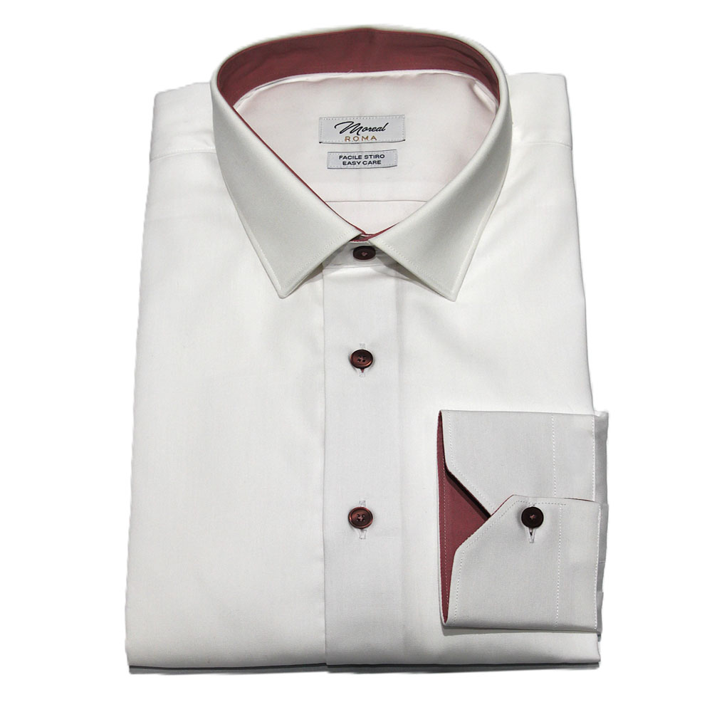 Moreal Roma 924L OXFORDINO BIANCO CON CONTRASTI - BOTTONI PIATTI BORDEAUX - COLLO ZURIGO - POLSO SMUSSATO - 89,00€ (1)