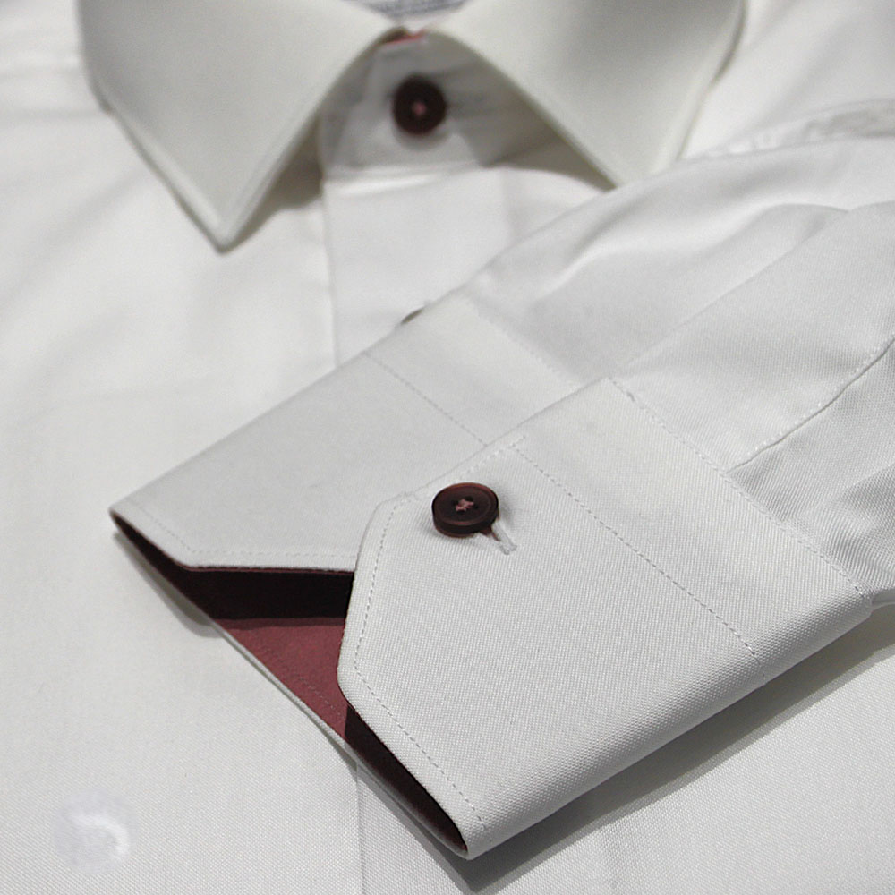 Moreal Roma 924L OXFORDINO BIANCO CON CONTRASTI - BOTTONI PIATTI BORDEAUX - COLLO ZURIGO - POLSO SMUSSATO - 89,00€ (1)