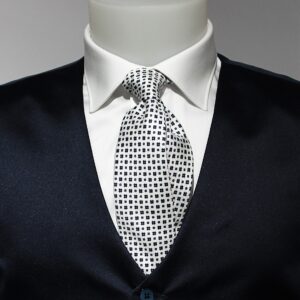 CRAVATTA Piazza di SPAGNA - VISCOSA - BIANCA CON MICROFIORELLINO BLU SCURO - 39,00_ - MOREAL ROMA (1)