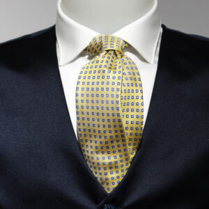 CRAVATTA TRILUSSA - PURA SETA - GIALLA QUADRATINI AZZURRI - 49,00_ - MOREAL ROMA