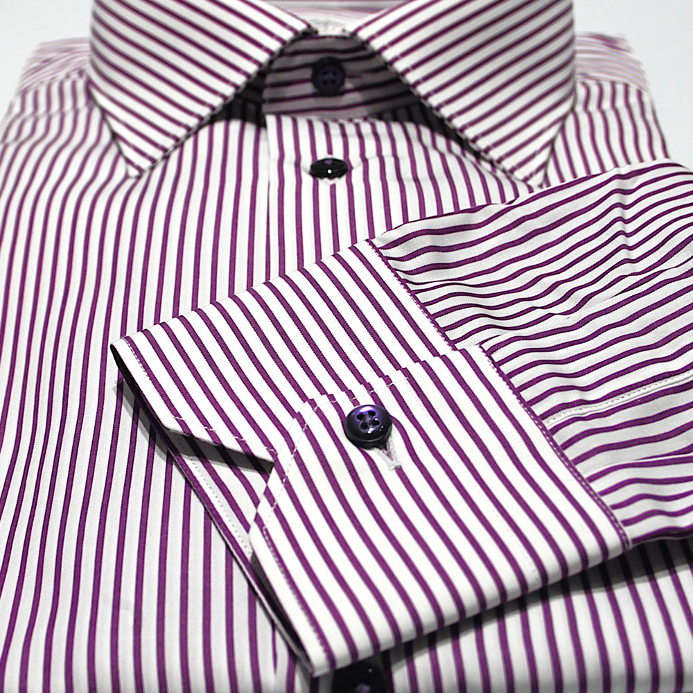 Moreal Roma 1287L POPELINE RIGA VIOLA - 100% COTONE - COLLO PARIGI - POLSO SMUSSATO - BOTTONI A CONTRASTO - 79,00_ (2)