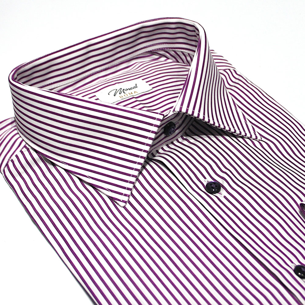 Moreal Roma 1287L POPELINE RIGA VIOLA - 100% COTONE - COLLO PARIGI - POLSO SMUSSATO - BOTTONI A CONTRASTO - 79,00_ (2)