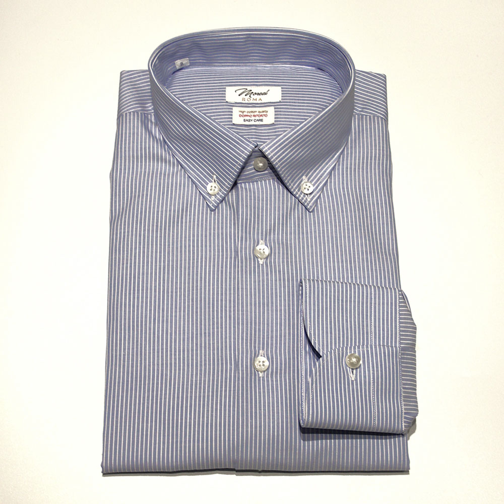 Moreal Roma 1409L FIL A FIL CELESTE RIGHINA BIANCA - 100% COTONE - DOPPIO RITORTO - FACILE STIRO - 79,00 _ - COLLO SIR B.D. - POLSO CLASSICO - MOREAL ROMA (1)