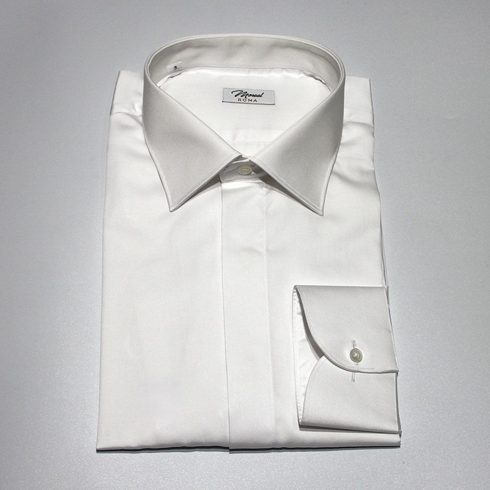 Moreal Roma 932L COTONE RASATO BIANCO - DOPPIO RITORTO - CANNELLO COPERTO - COLLO PARIGI - POLSO SDOPPIO PER GEMELLO + BOTTONE (2)