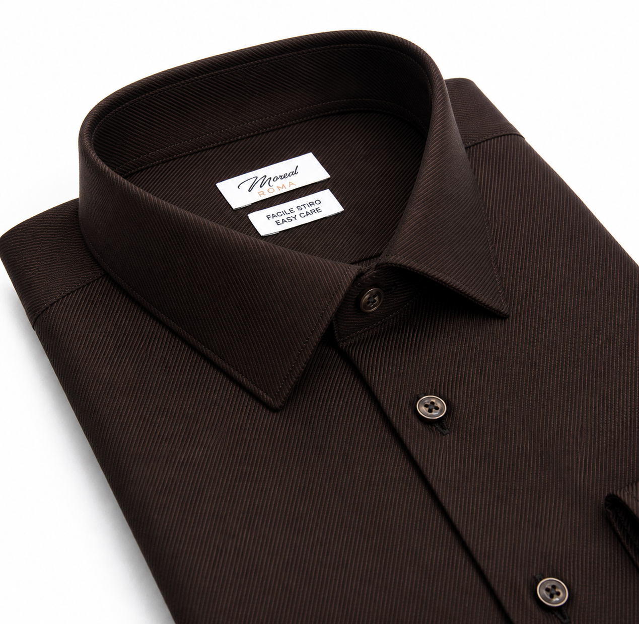 Camicia facile stiro Twill Marrone | collo Zurigo e polso classico