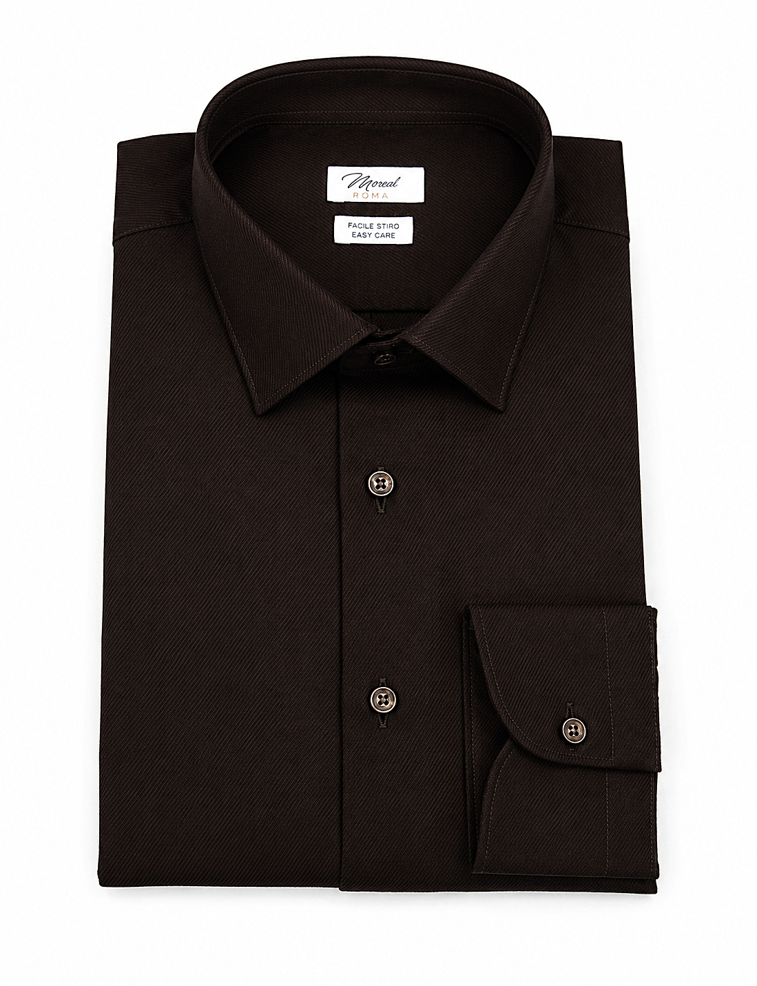 Camicia facile stiro Twill Marrone | collo Zurigo e polso classico